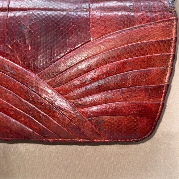 Vintage Snakeskin and Leather Clutch Crossbody Shoulder Bag Red and Black - Picture 2 of 11